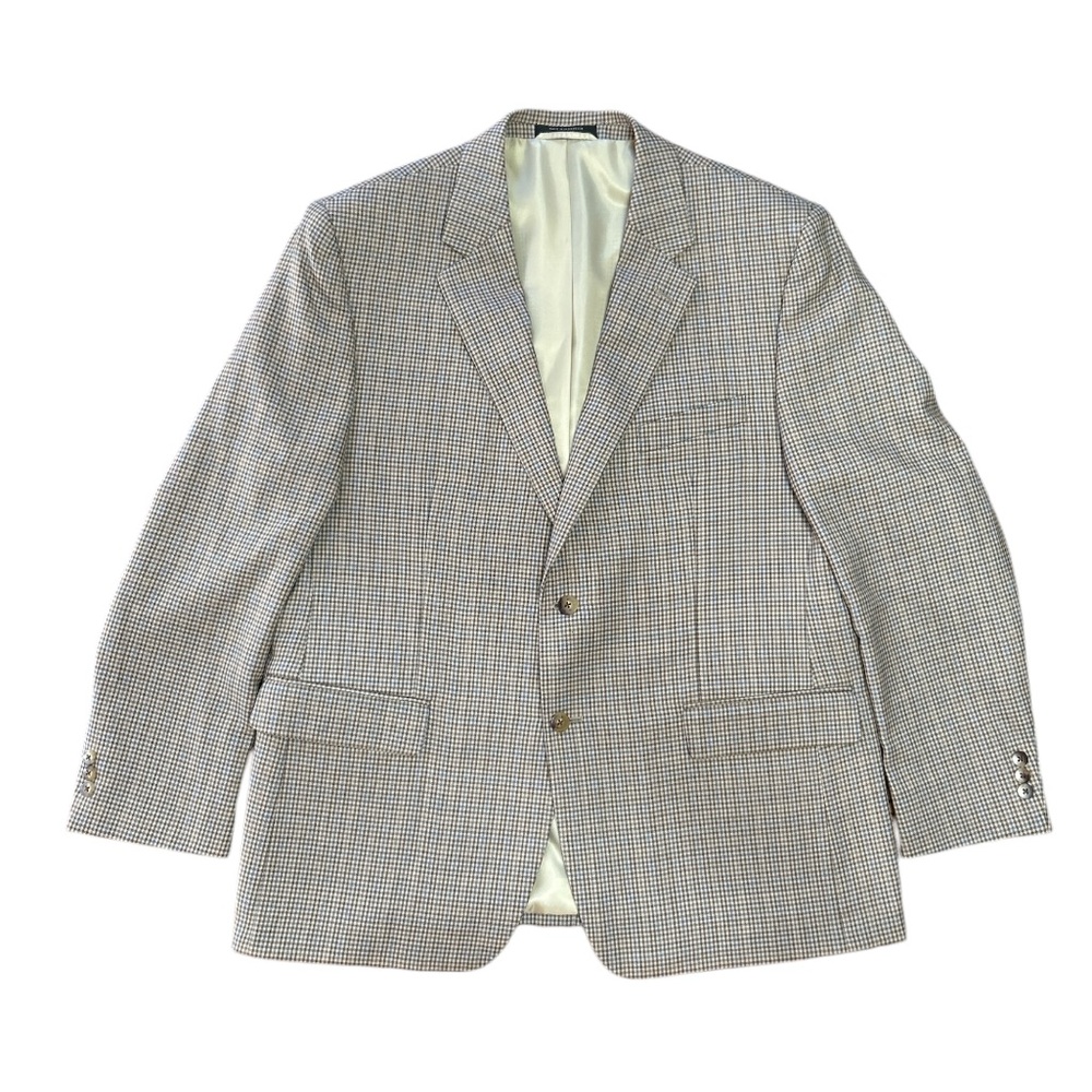 Petrocelli Soren Tan/Brown/Blue Mini Check Soze:46R 100% Wool